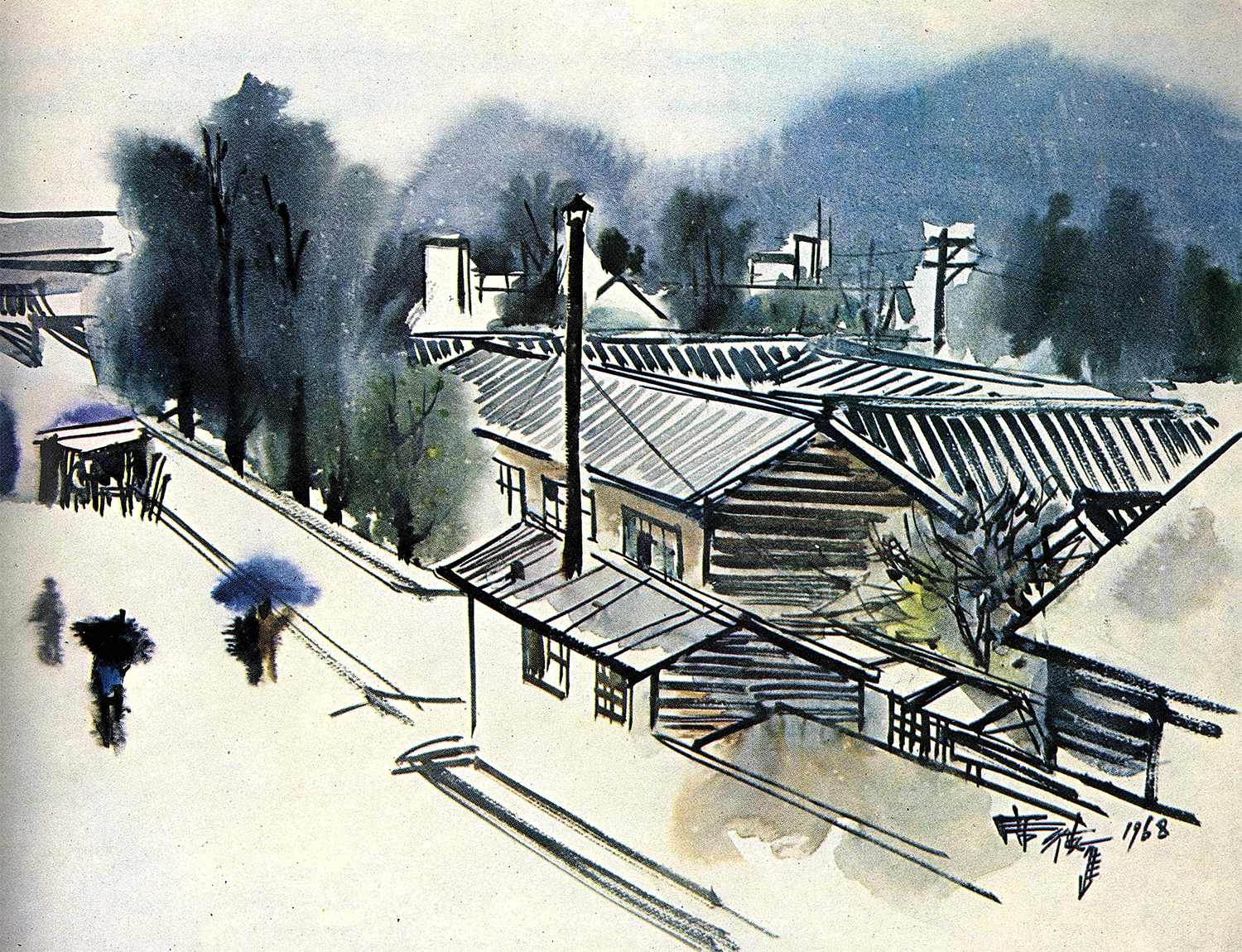 席德進從住所窗前描繪的街屋風景